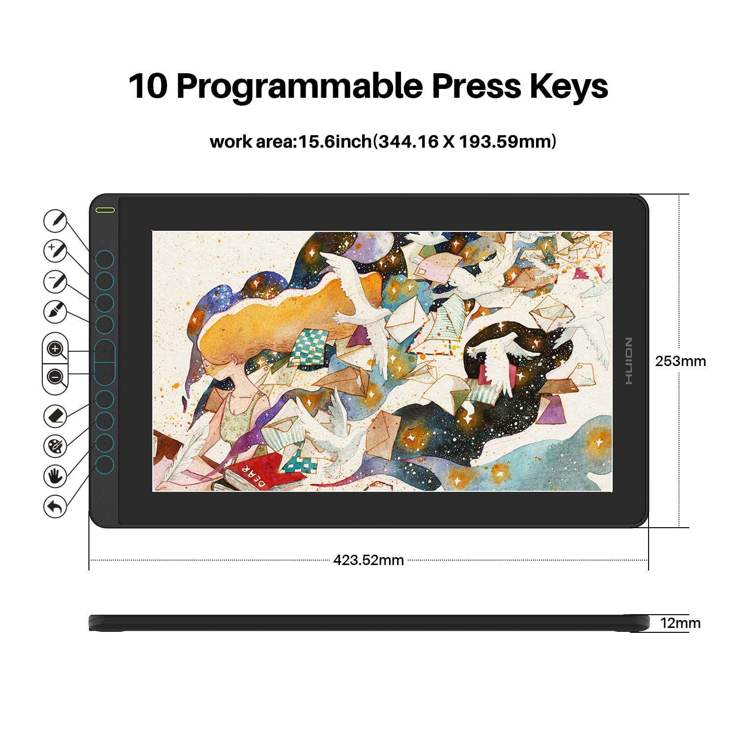 2021 HUION KAMVAS 16 Graphics Drawing Tablet with Full-Laminated Screen Anti-Glare 10 Express Keys Android Support Battery-Free Stylus 8192 Pen Pressure Tilt Adjustable Stand - 15.6 Inch Pen Display - Image 5