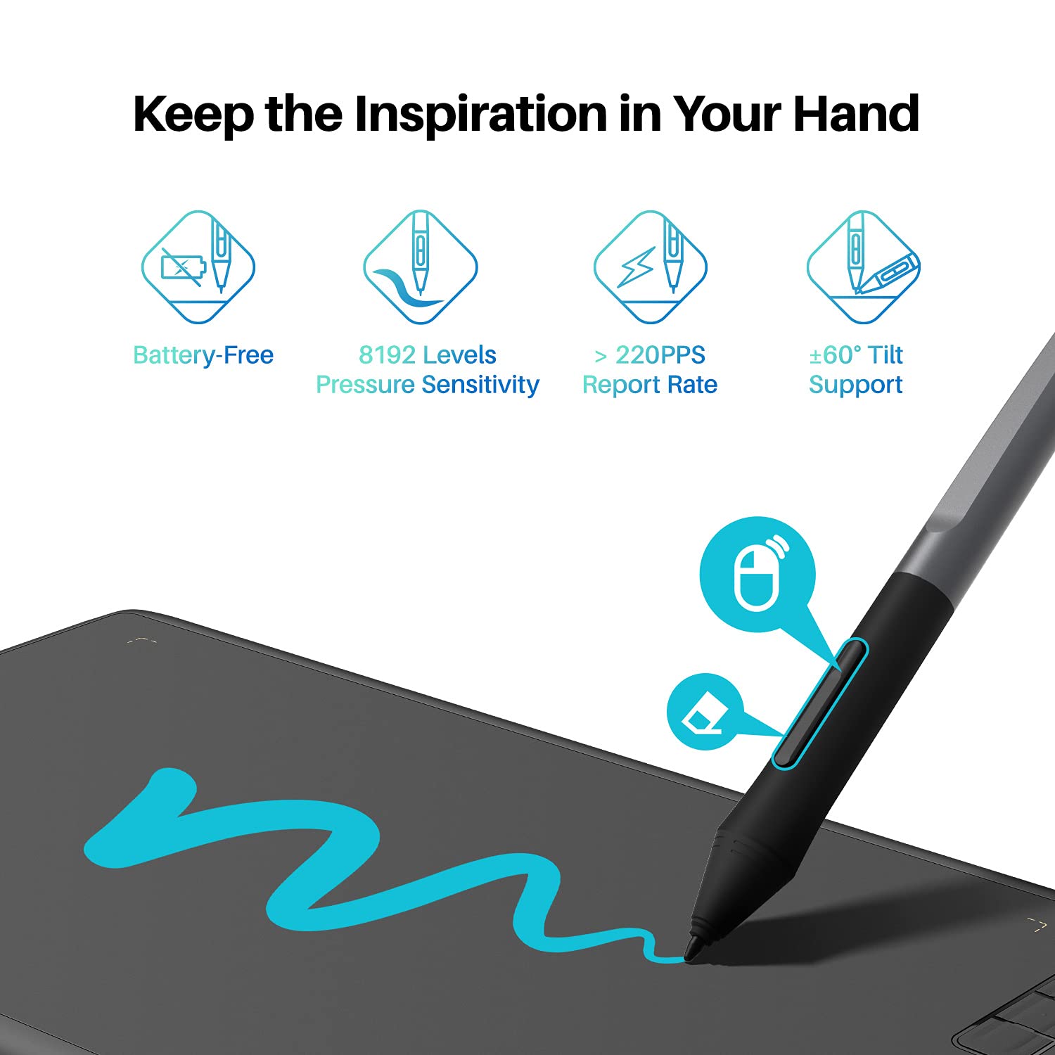 HUION H610X Drawing Tablet and Palm Rejection Artist Glove - Image 5