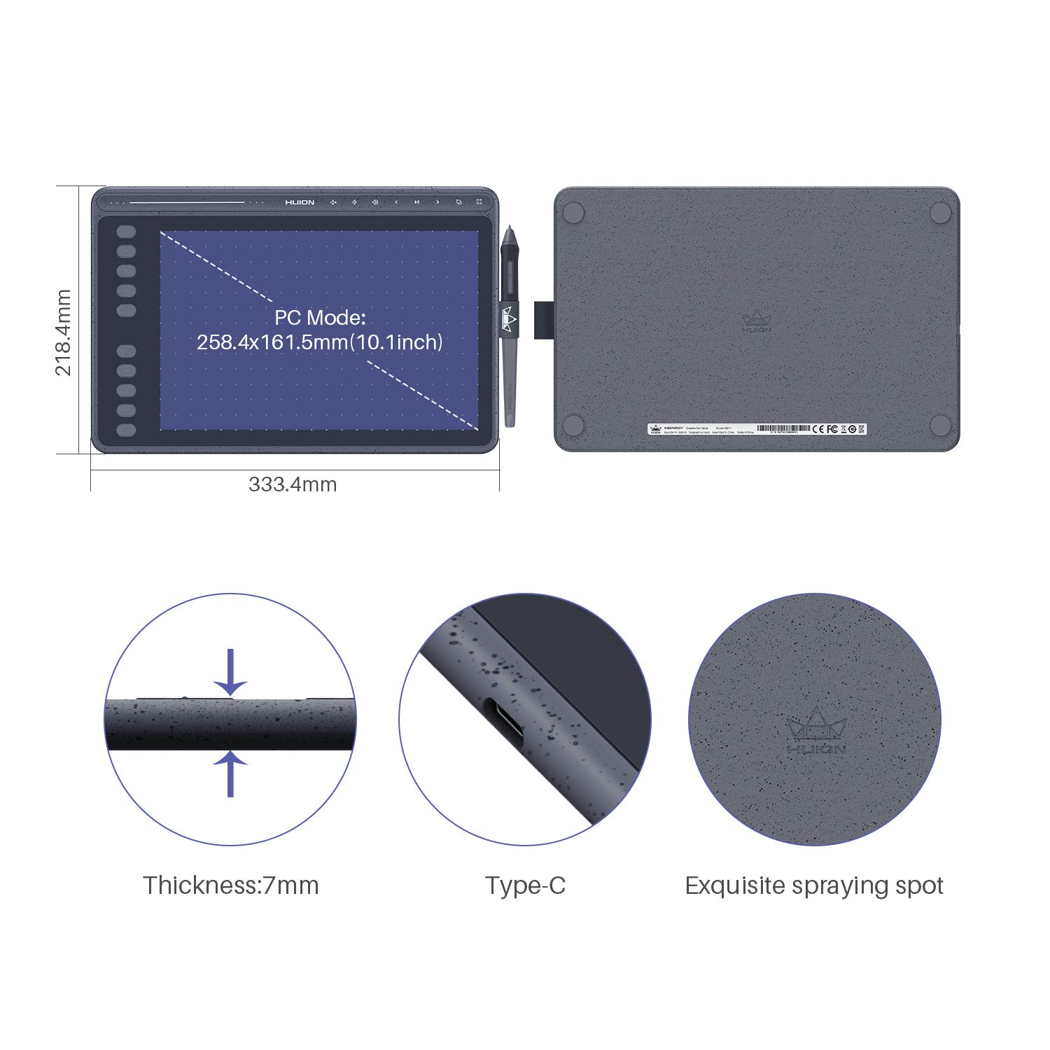 HUION HS611 Graphics Drawing Tablet Android Support Digital Art Tablet with Battery-Free Stylus 8192 Pen Pressure Tilt 8 Multimedia Keys 10 Hot Keys and Touch Ring, 10x6 inch Drawing Pad, Space Grey - Image 4