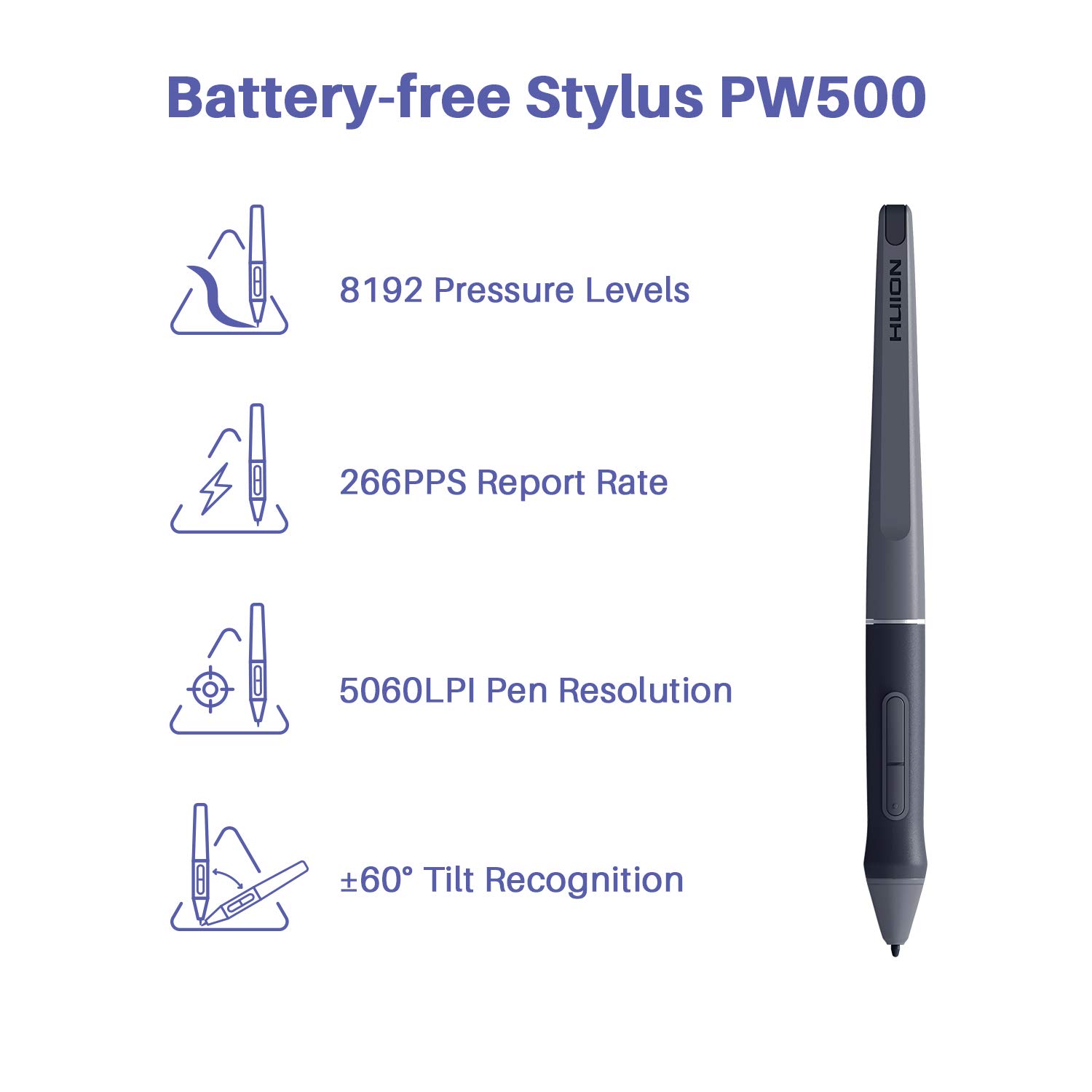 HUION HS611 Graphics Drawing Tablet Android Support Digital Art Tablet with Battery-Free Stylus 8192 Pen Pressure Tilt 8 Multimedia Keys 10 Hot Keys and Touch Ring, 10x6 inch Drawing Pad, Space Grey - Image 5