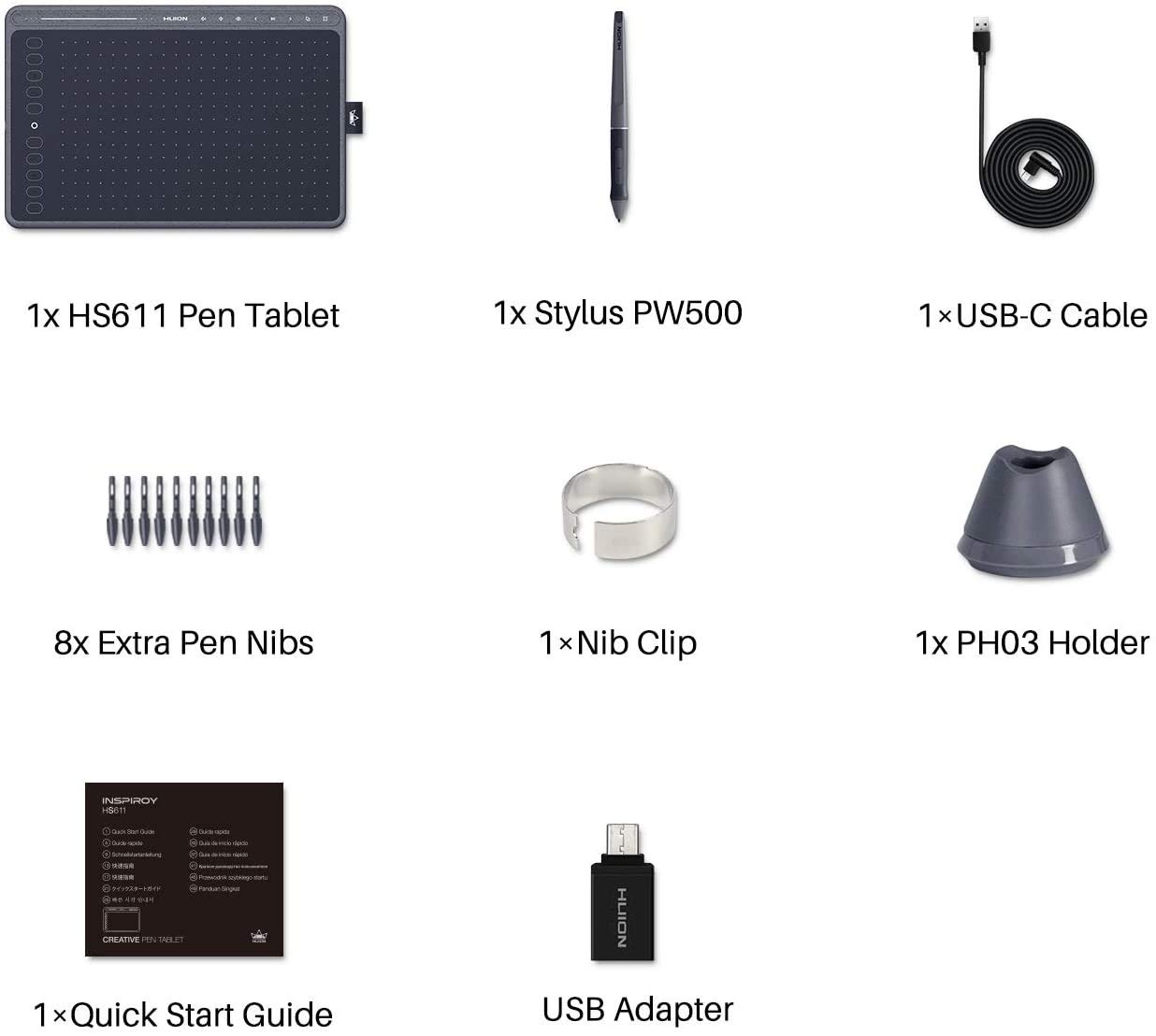 HUION HS611 Graphics Drawing Tablet Android Support Digital Art Tablet with Battery-Free Stylus 8192 Pen Pressure Tilt 8 Multimedia Keys 10 Hot Keys and Touch Ring, 10x6 inch Drawing Pad, Space Grey - Image 7