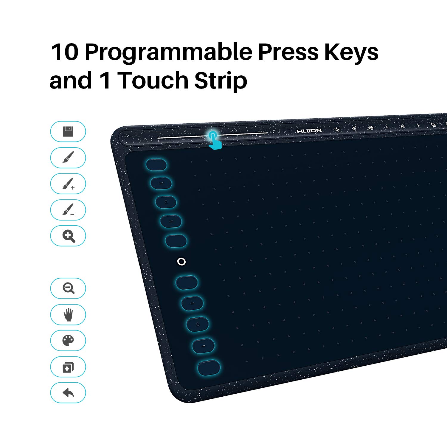 HUION HS611 Graphics Drawing Tablet Android Supported Pen Tablet Tilt Function Battery-Free Stylus 8192 Pen Pressure with 8 Multimedia Keys 10 Express Keys and Touch Strip(Starry Blue) - Image 3