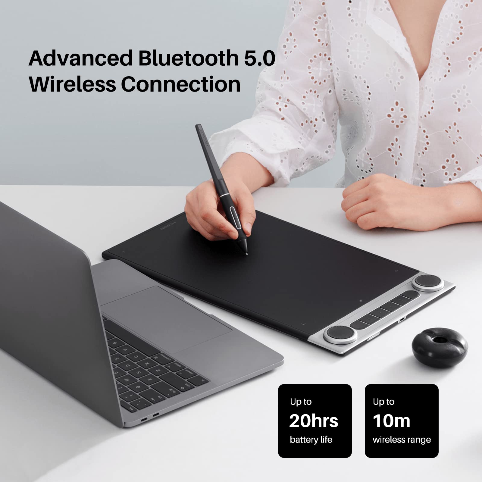 HUION Inspiroy Dial 2 10.5 x 6.56inch Bluetooth Wireless Graphics Drawing Tablet with Dual Dials Battery-Free Stylus for Digital Art and Graphics Design, Compatible with Mac, Windows, Linux, Android - Image 5