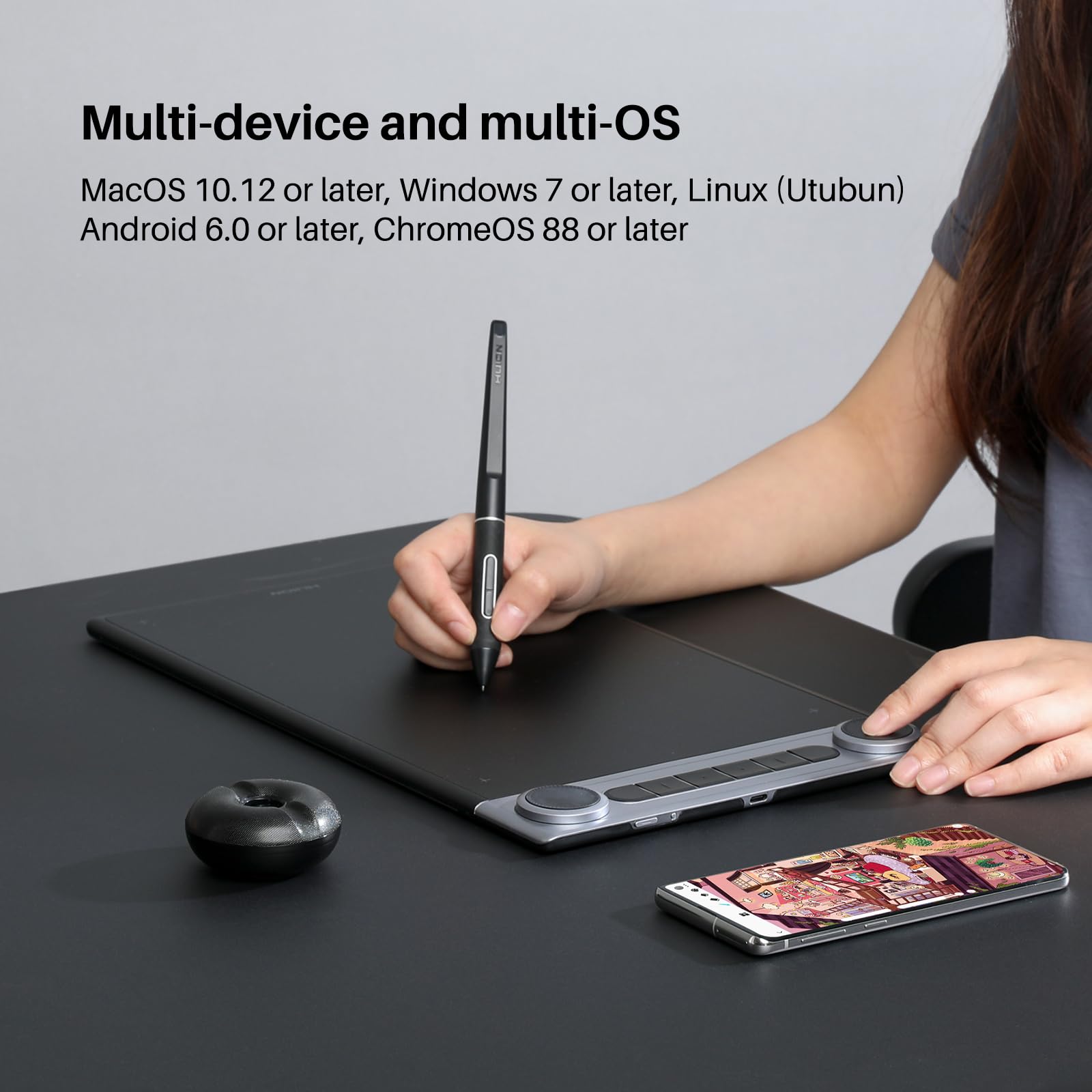 HUION Inspiroy Dial 2 10.5 x 6.56inch Bluetooth Wireless Graphics Drawing Tablet with Dual Dials Battery-Free Stylus for Digital Art and Graphics Design, Compatible with Mac, Windows, Linux, Android - Image 6