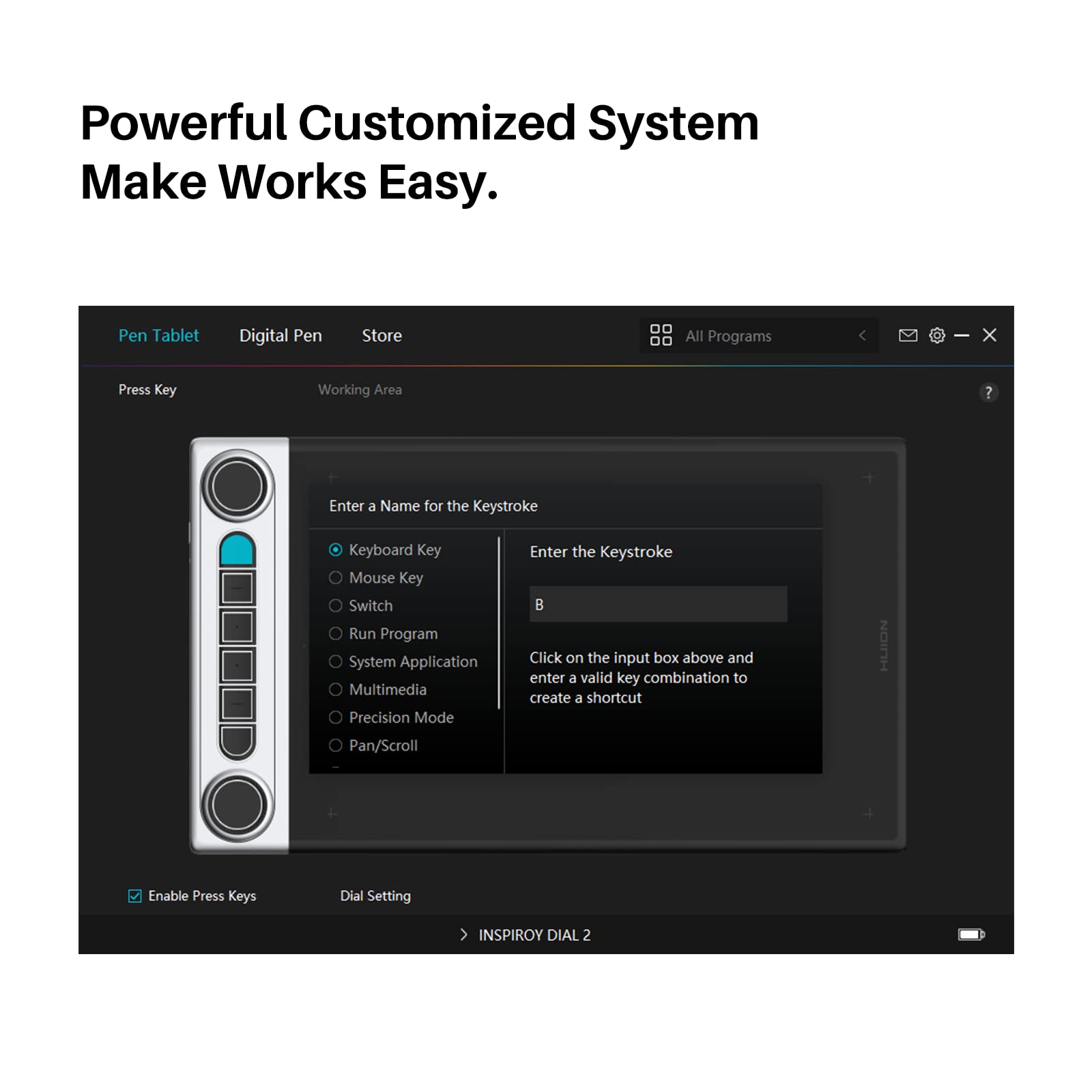 HUION Inspiroy Dial 2 10.5 x 6.56inch Bluetooth Wireless Graphics Drawing Tablet with Dual Dials Battery-Free Stylus for Digital Art and Graphics Design, Compatible with Mac, Windows, Linux, Android - Image 7