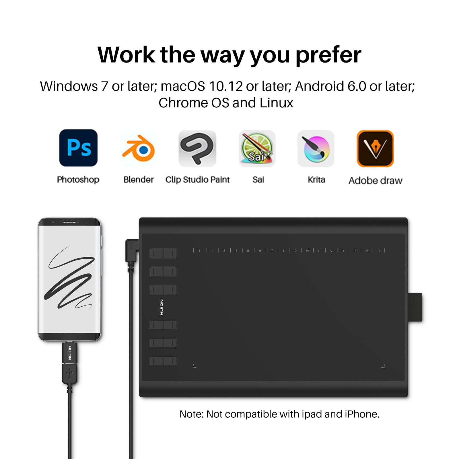 HUION Inspiroy H1060P Graphics Drawing Tablet and Palm Rejection Artist Glove - Image 5