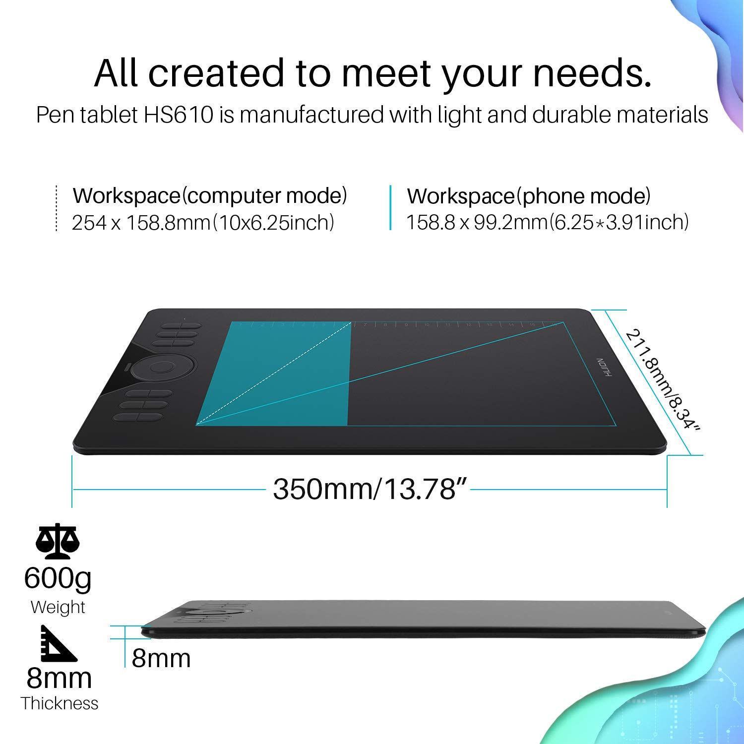 HUION Inspiroy HS610 Drawing Tablet and Palm Rejection Artist Glove - Image 5