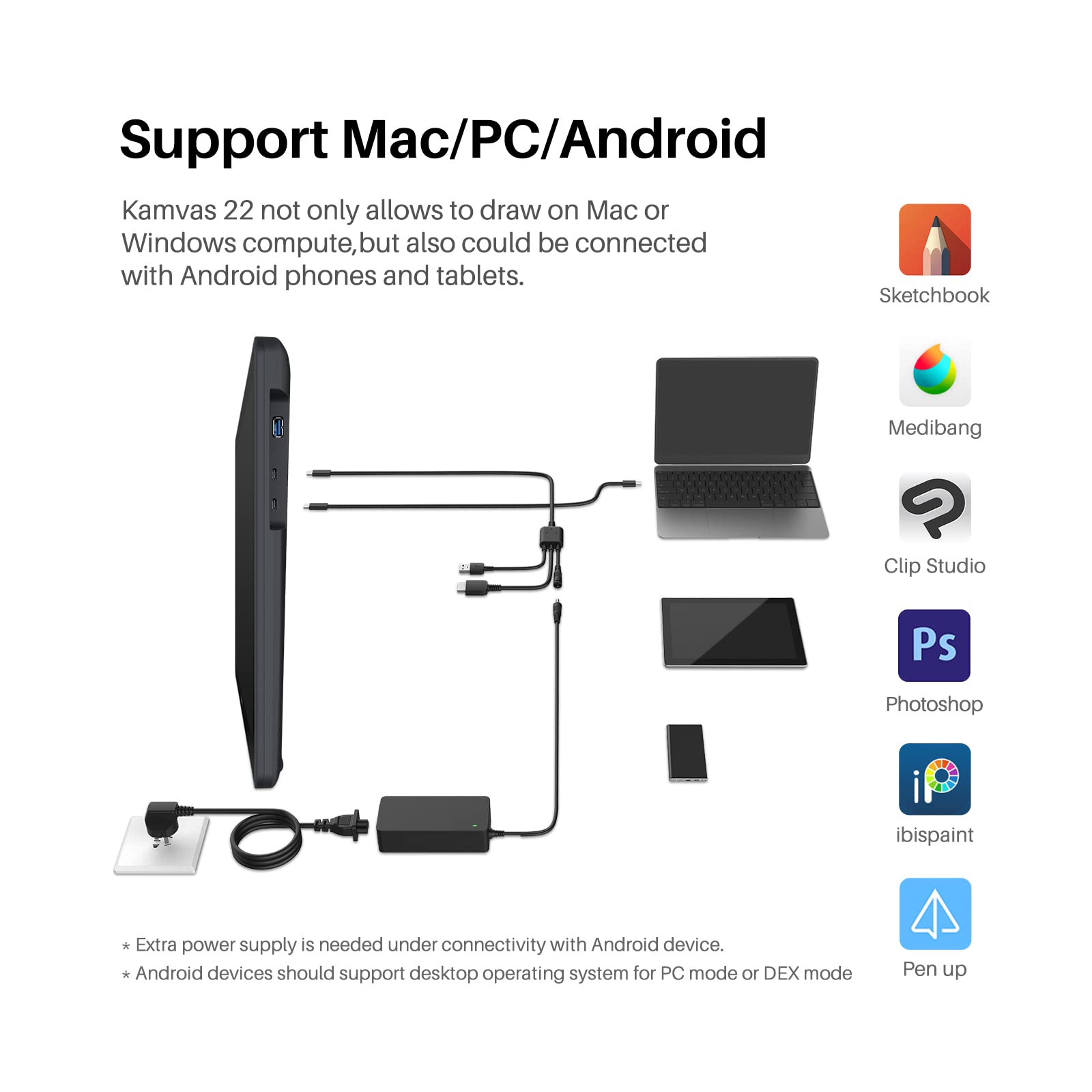 HUION KAMVAS 22 Drawing Tablet with Screen 120% sRGB PW517 Battery-Free Stylus Adjustable Stand, 21.5inch Pen Display for Windows PC, Mac, Android - Image 6