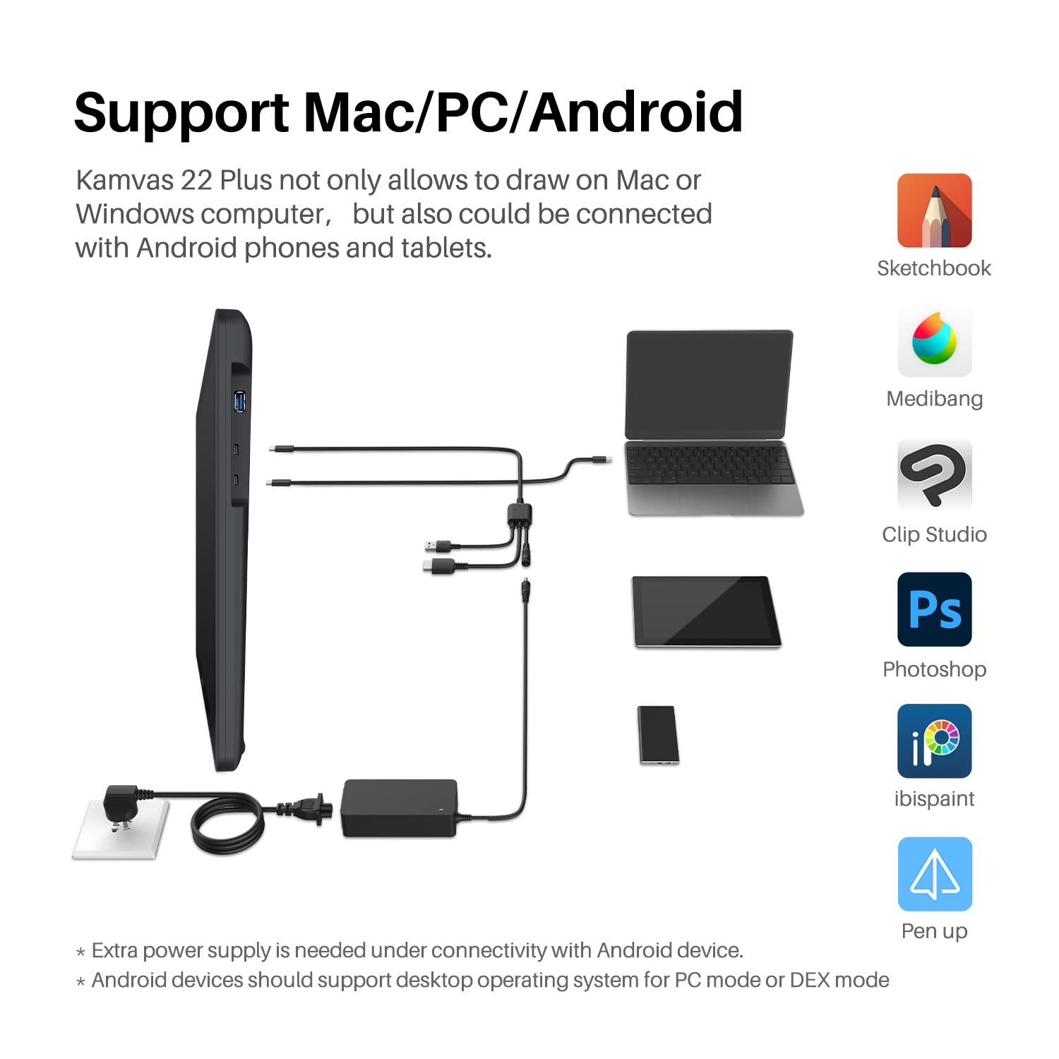 HUION Kamvas 22 Plus QLED Drawing Tablet with Full-Laminated Screen USB-C Connection 140% sRGB Tilt, 21.5 inch Graphics Art Tablet for Artist & Designer, Work with Mac, Windows, Linux & Android Black - Image 5