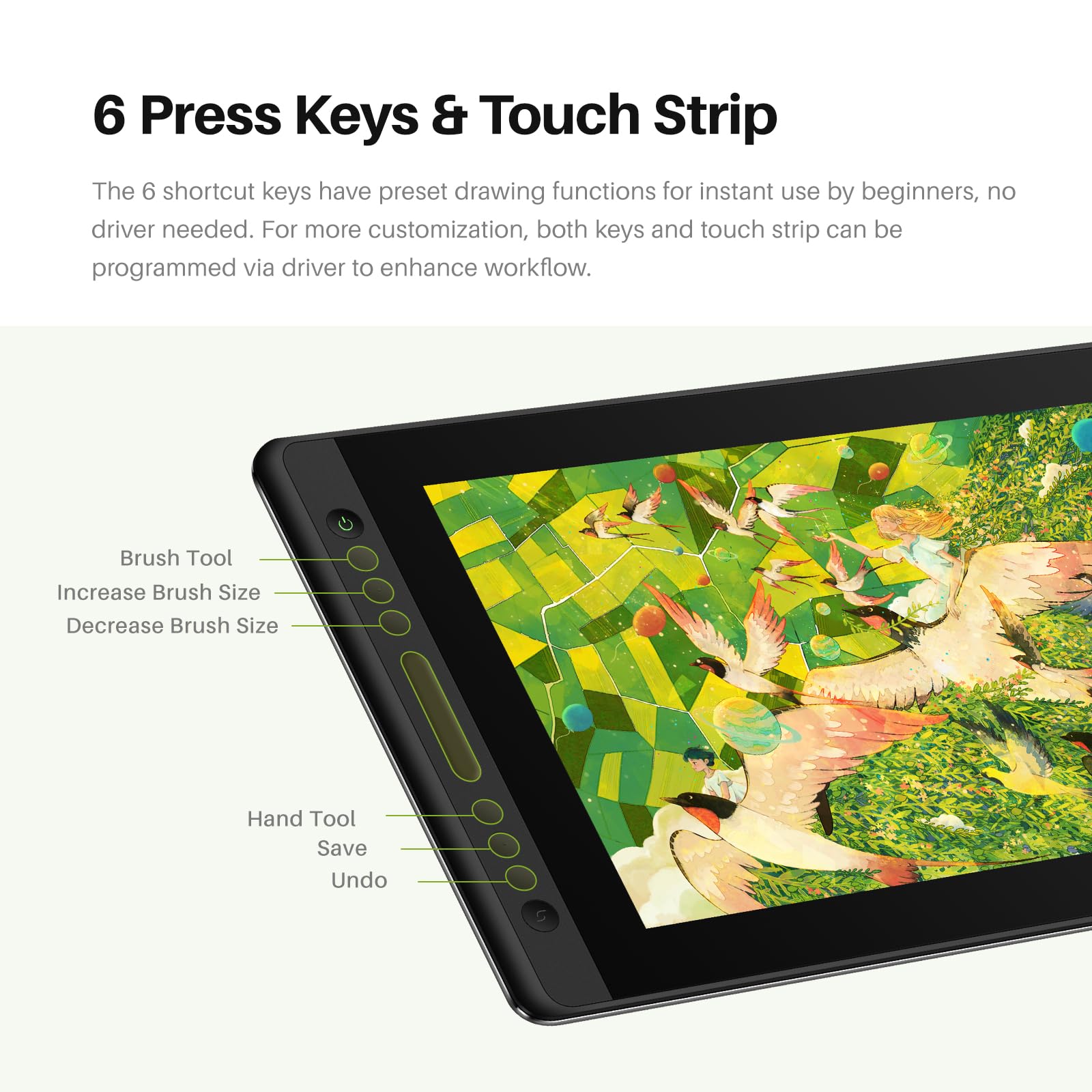 HUION Kamvas Pro 16 V2 Drawing Tablet with Screen 16K Levels PenTech 4.0 Battery-Free Pen, 15.6" Full-Laminated, Smart Touch Bar & 6 Keys Art Tablet Work with Windows, Mac and Linux - Image 3