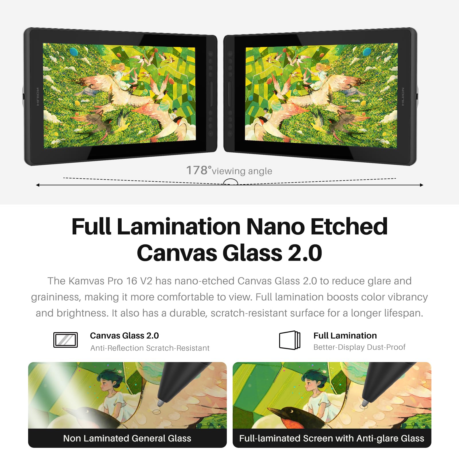 HUION Kamvas Pro 16 V2 Drawing Tablet with Screen 16K Levels PenTech 4.0 Battery-Free Pen, 15.6" Full-Laminated, Smart Touch Bar & 6 Keys Art Tablet Work with Windows, Mac and Linux - Image 4