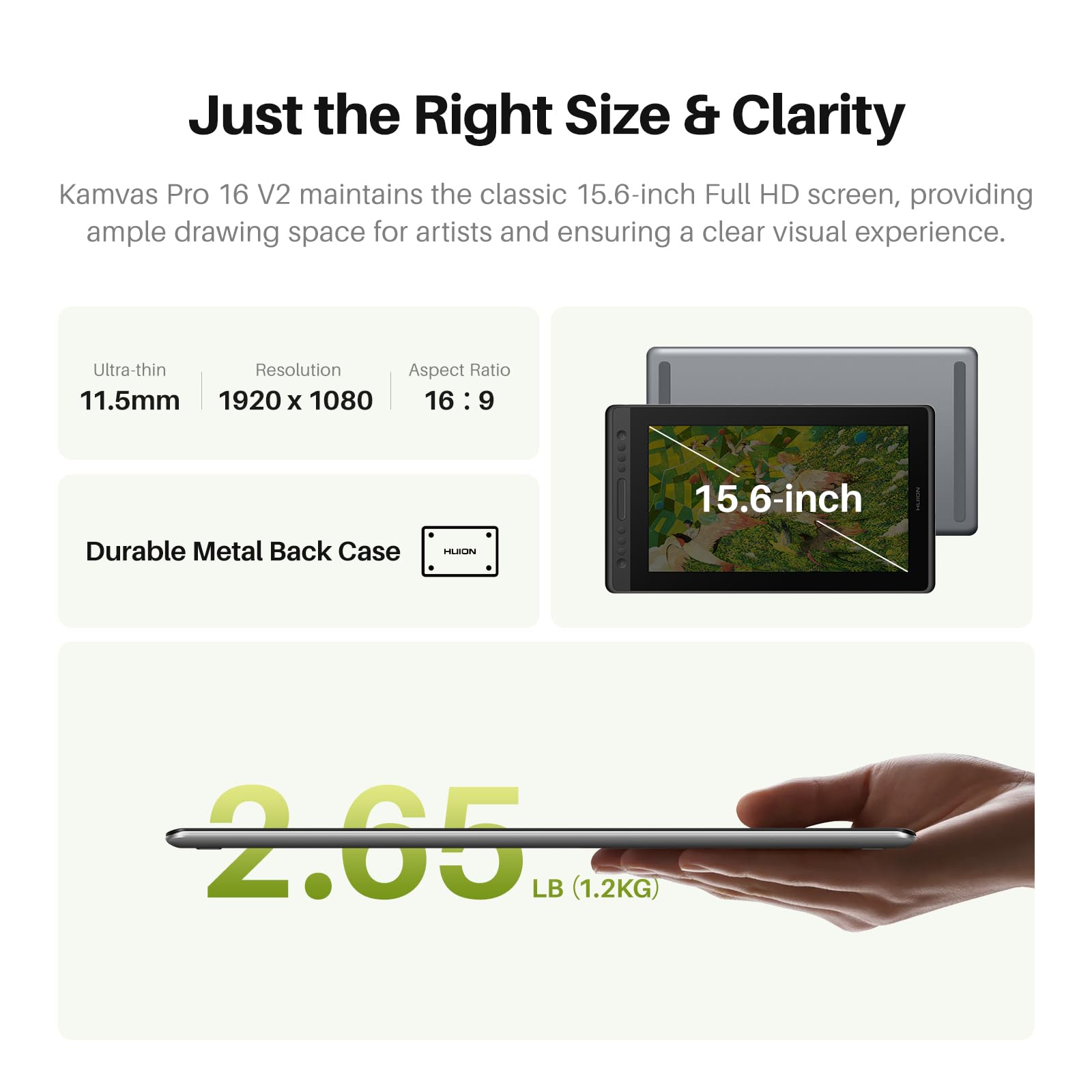 HUION Kamvas Pro 16 V2 Drawing Tablet with Screen 16K Levels PenTech 4.0 Battery-Free Pen, 15.6" Full-Laminated, Smart Touch Bar & 6 Keys Art Tablet Work with Windows, Mac and Linux - Image 6