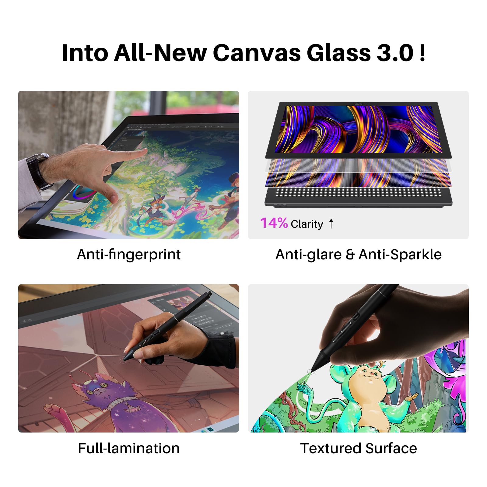 HUION KAMVAS Pro 27 (144Hz) 4K UHD Drawing Tablet with Screen, PenTech 4.0 Stylus 16384 Pen Pressure, Canvas Glass 3.0 △E<1 Graphic Tablet 98% Adobe RGB Multi-Touch Drawing Monitor with Keydial Remote - Image 6