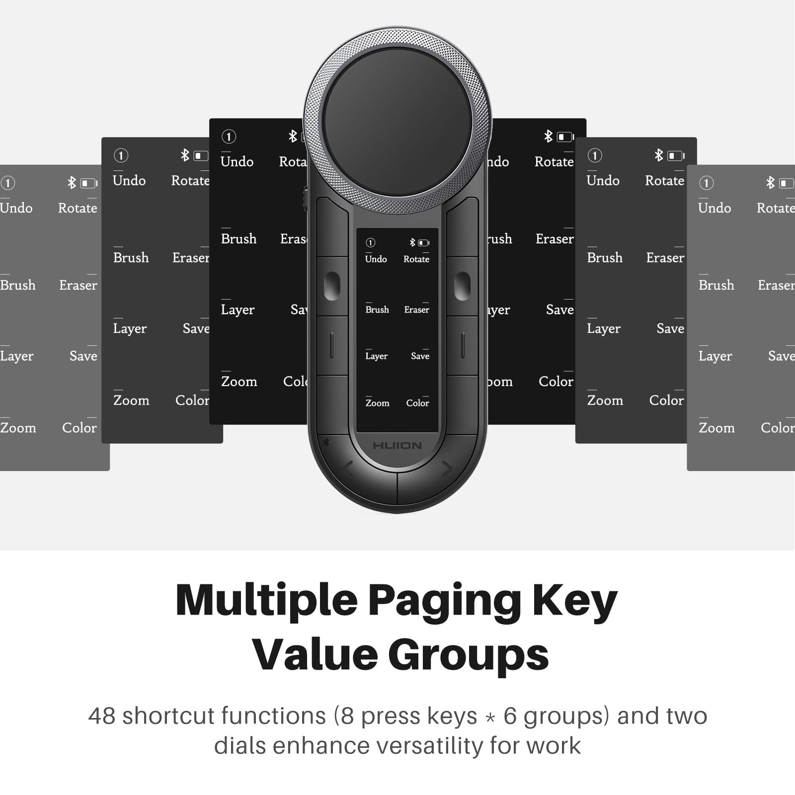 HUION Keydial Remote Bluetooth Programmable Keypad with Dual Dials 60 Customized Keys, OLED Display Macro Keypad Work with PC, Mac, Mobile, One-Hand Shortcut Keyboard for Drawing Tablet, Laptops - Image 3