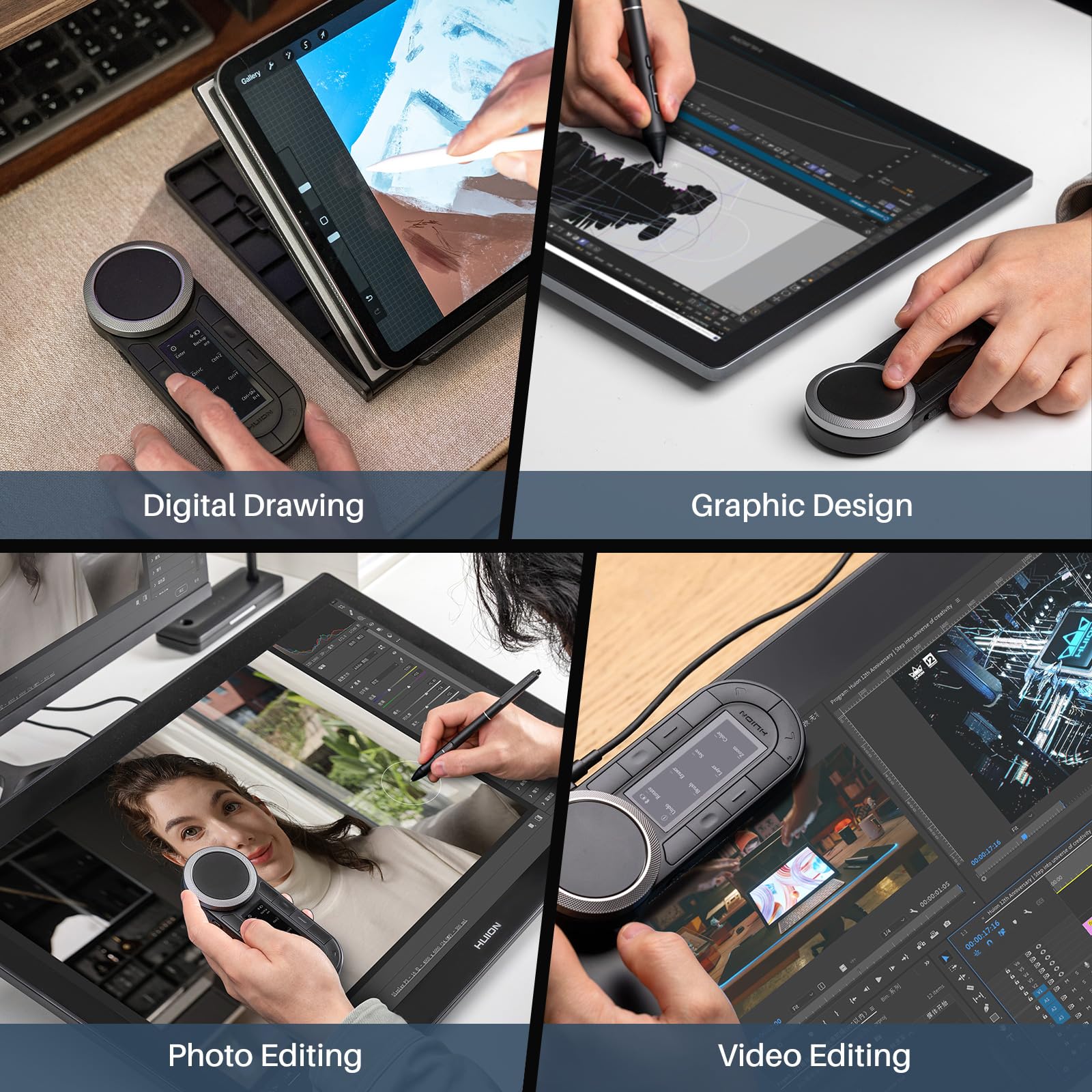 HUION Keydial Remote Bluetooth Programmable Keypad with Dual Dials 60 Customized Keys, OLED Display Macro Keypad Work with PC, Mac, Mobile, One-Hand Shortcut Keyboard for Drawing Tablet, Laptops - Image 8