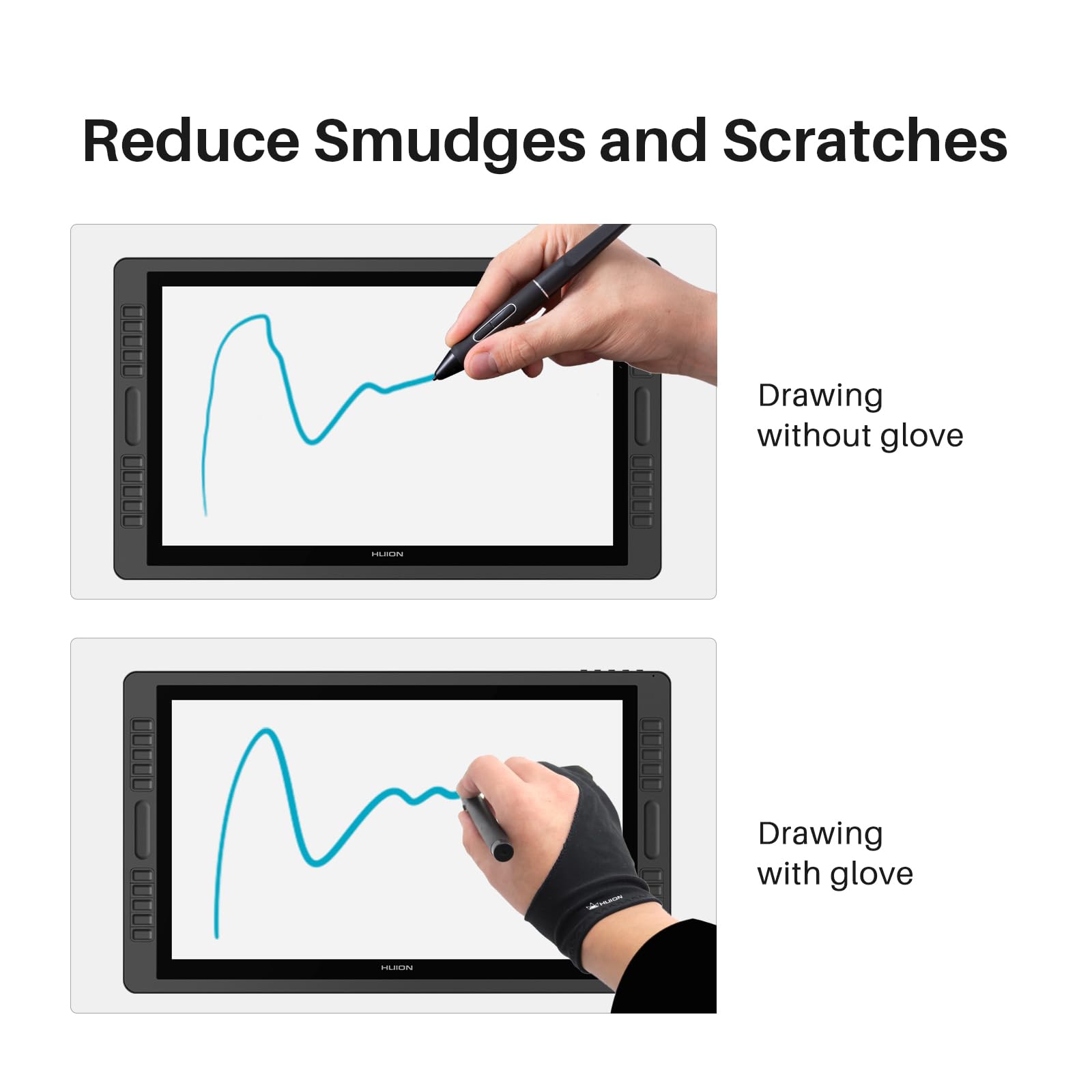 HUION Palm Rejection Artist Glove Two-Finger Glove for Graphic Drawing Tablet iPad Monitor Painting, Paper Sketching, Good for Left and Right Hand - Image 3