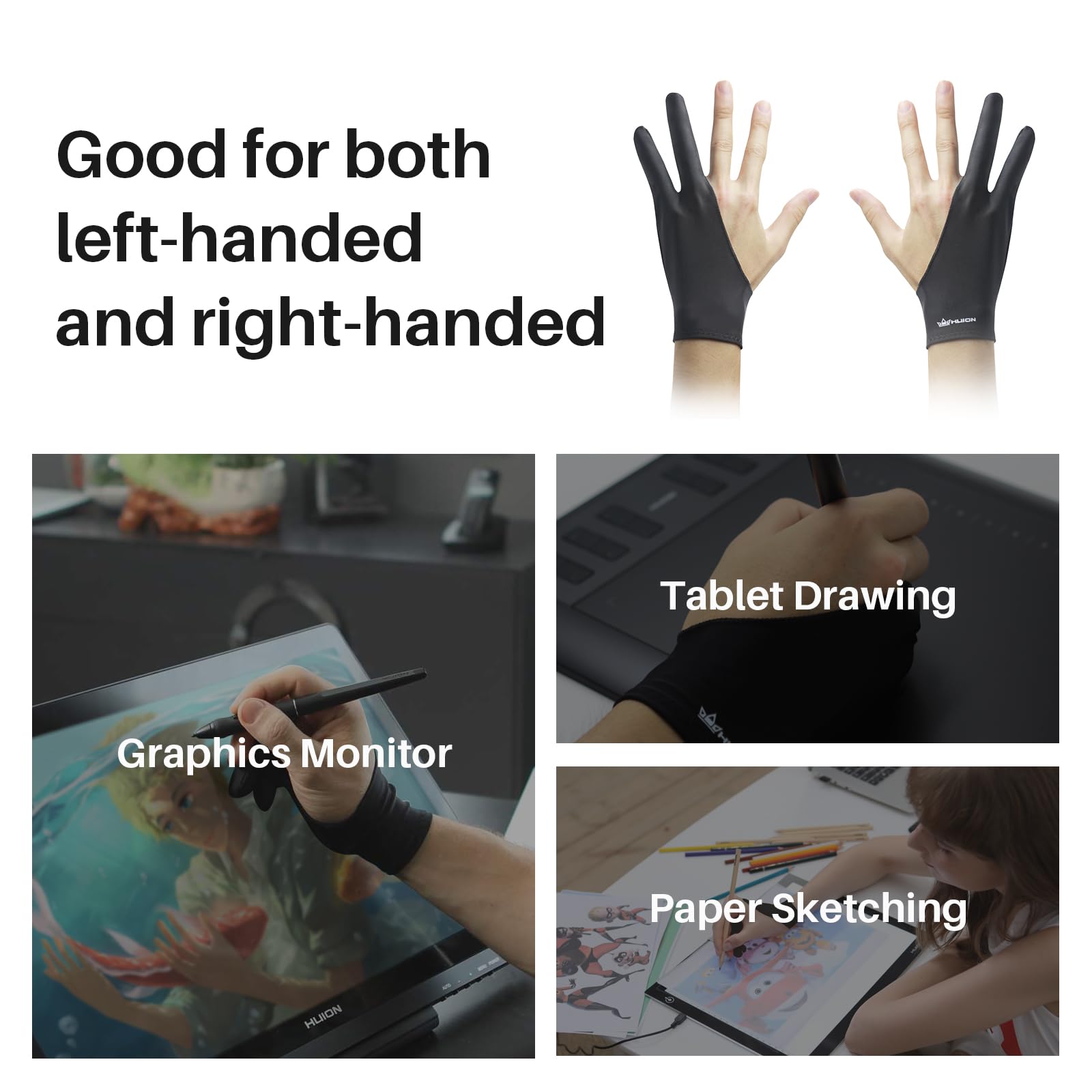 HUION Palm Rejection Artist Glove Two-Finger Glove for Graphic Drawing Tablet iPad Monitor Painting, Paper Sketching, Good for Left and Right Hand - Image 5